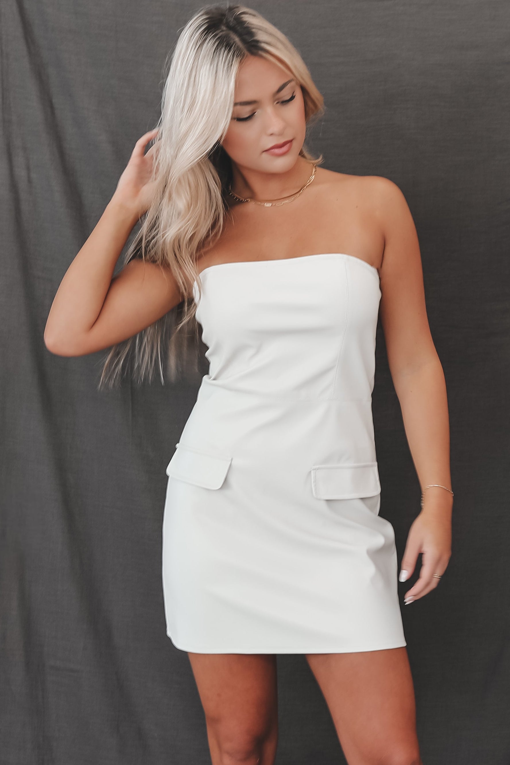 Gettin Hotter Cream Faux Leather Mini Dress M