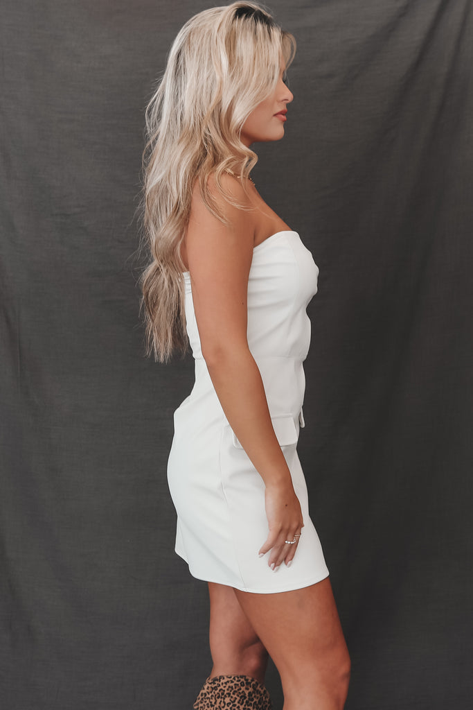 cream leather mini dress Abigail Textured Faux Leather Mini Dress - Cream
