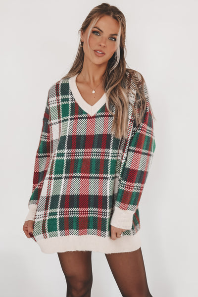 DEAL Feeling Festive And Fine Holiday Plaid Tunic Sweater Dress Amazing Lace