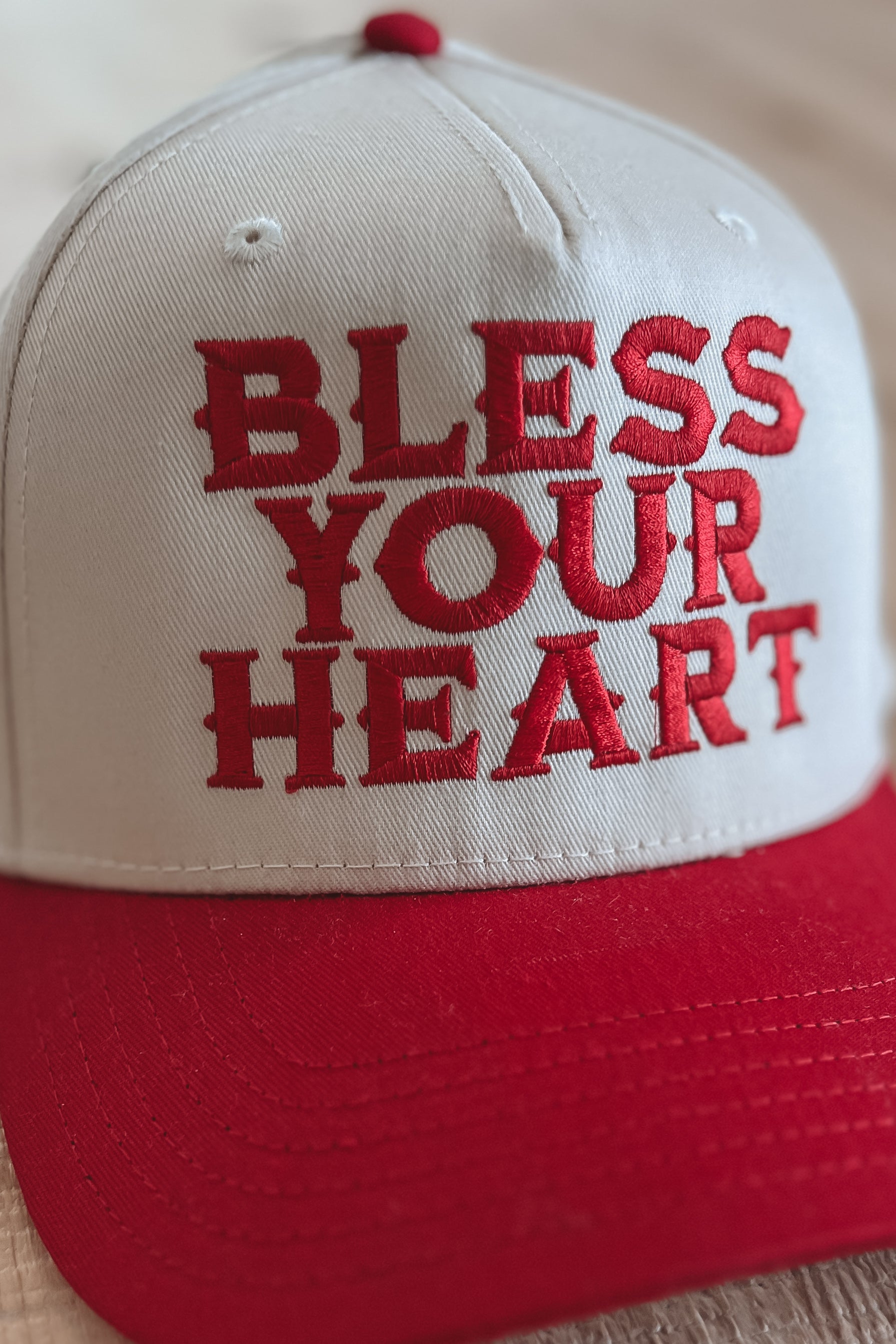 Bless Your Heart Red Embroidery SnapBack Trucker Hat  display picture 1