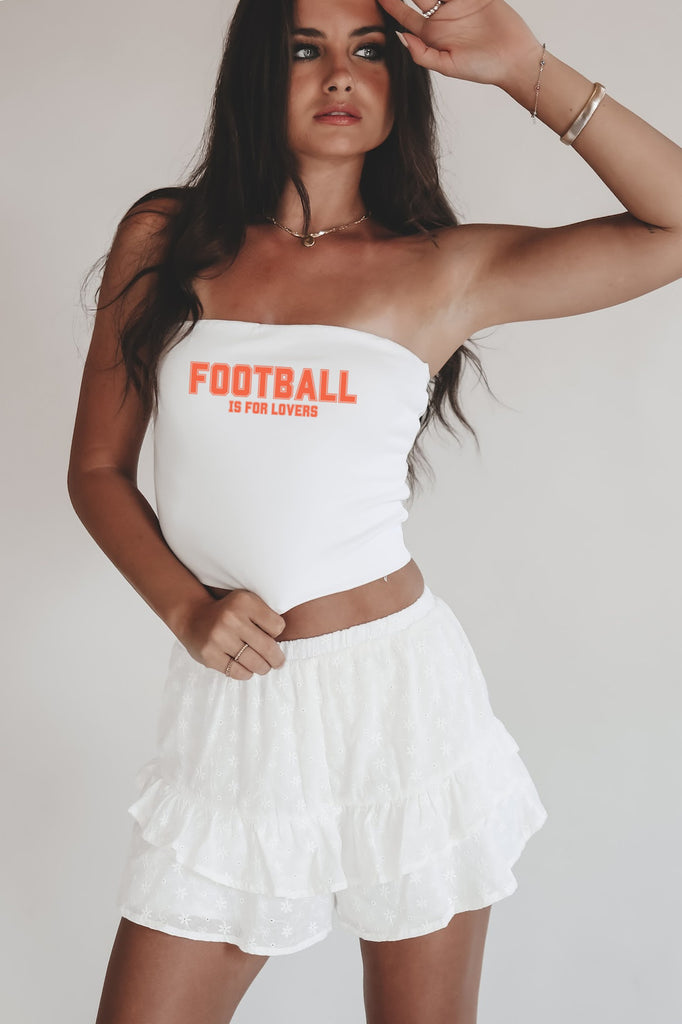 Football Is For Lovers Orange and White College Game Day Tailgate Tube Top 