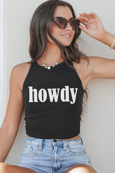 Howdy High Neck Western Graphic Cropped Fitted Tank – Amazing Lace
