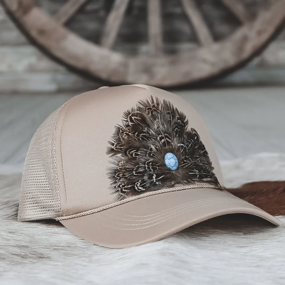 Feather Trucker hat rodeo outfit Inspo 