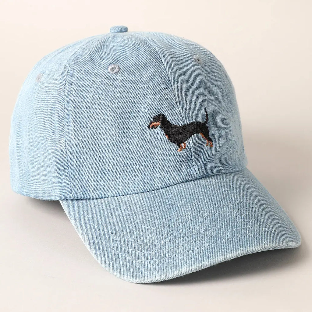 Denim baseball hat winnie dog hat 