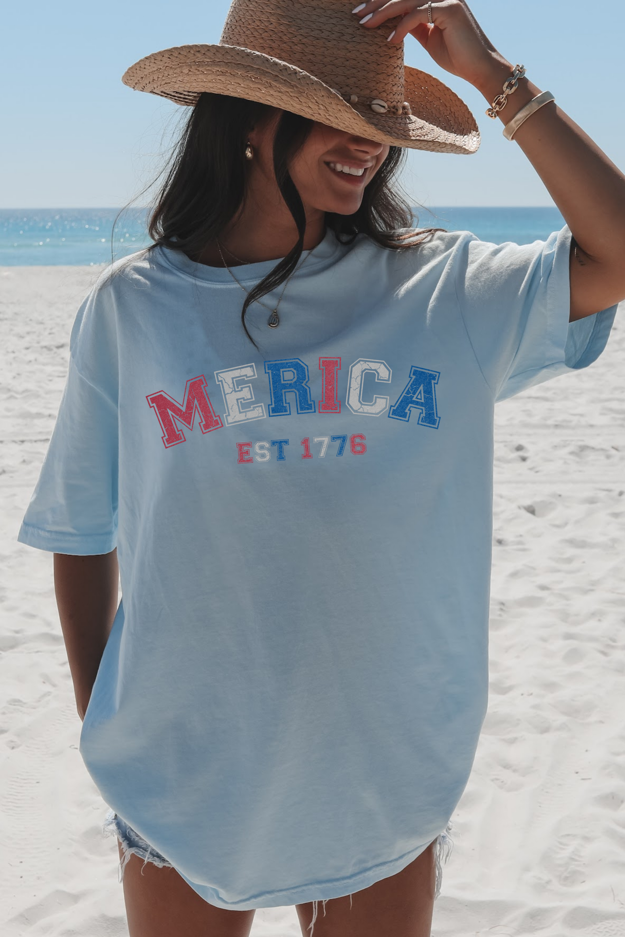 Merica 1776 Shirt | Patriotic Graphic Tee Women | USA Vintage T