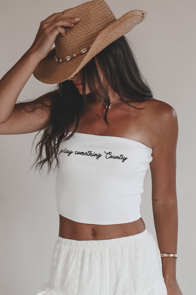 Play Something country Double lined white tube top