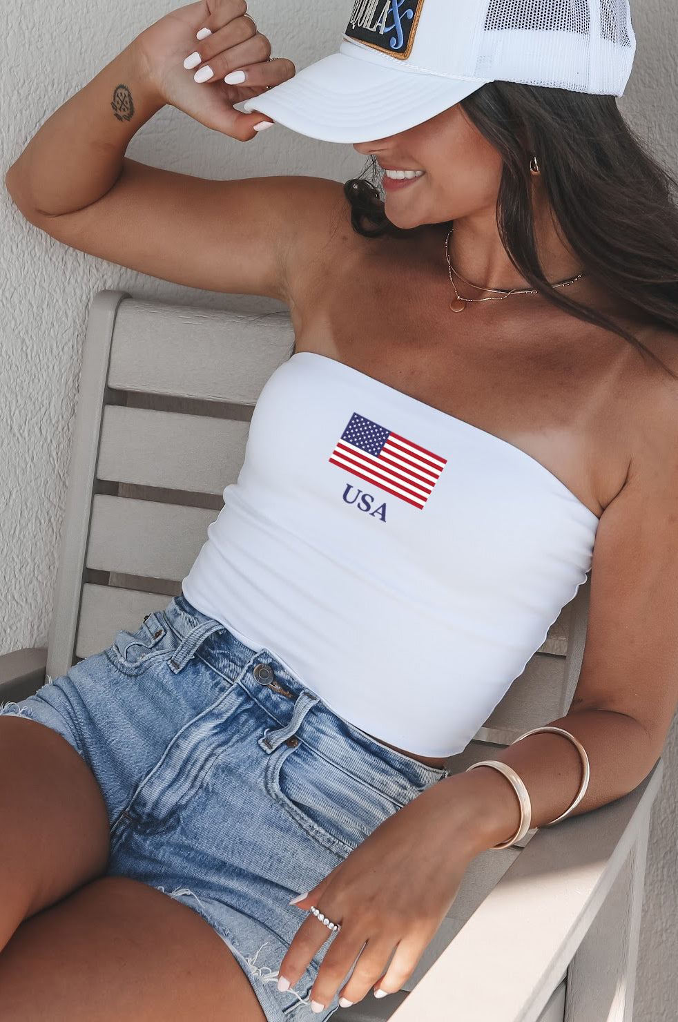 USA Patriotic American Flag Strapless Tube Top S