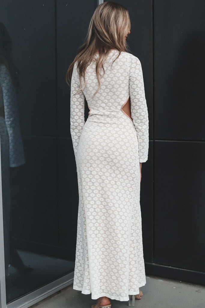 Luxury Calling White Lace Flare Sleeve Maxi Dress