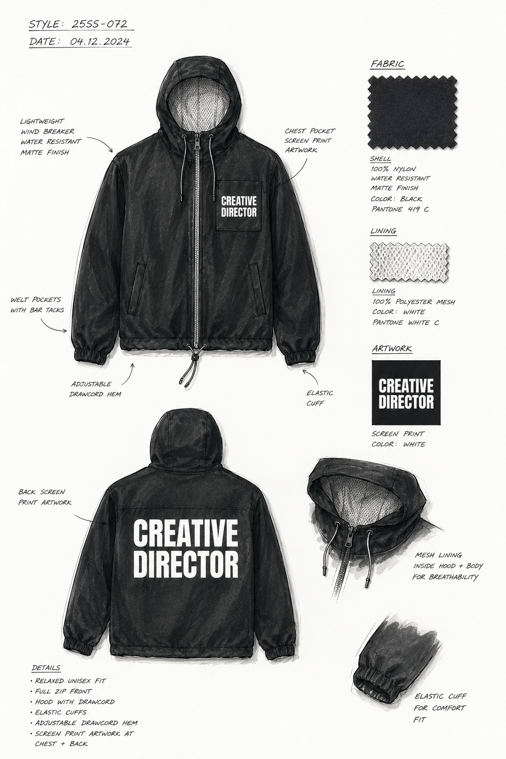 Creative Director Windbreaker Jacket Hooded Lightweight Zip Up