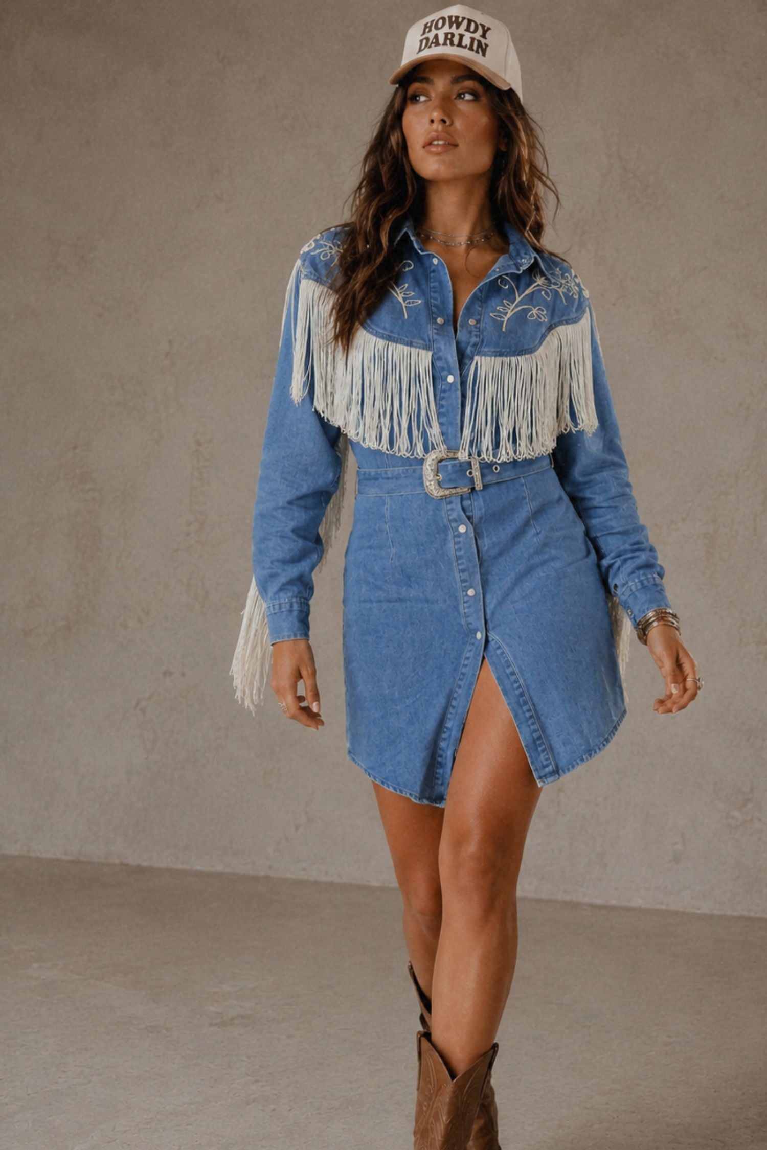 Iconic Cowgirl Denim Fringe Pearl Snap Mini Dress (Copy) – Amazing Lace