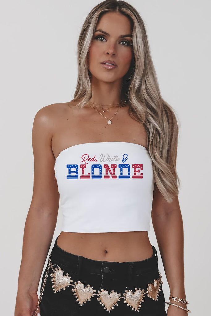 Red white and blonde double lined tube top 