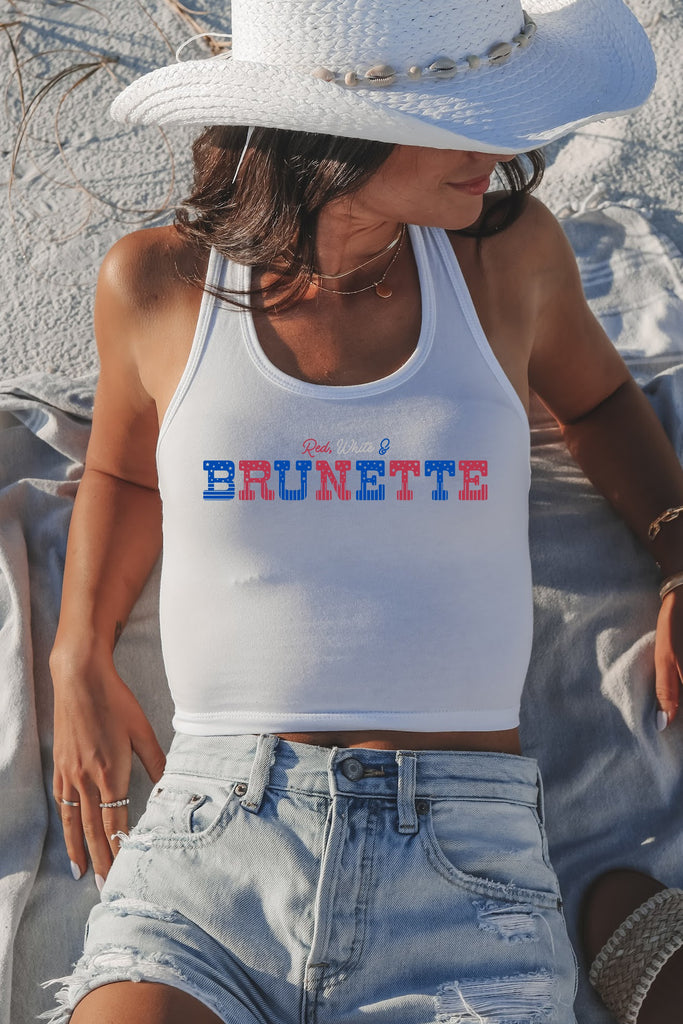 Red white and brunette patriotic tank top 