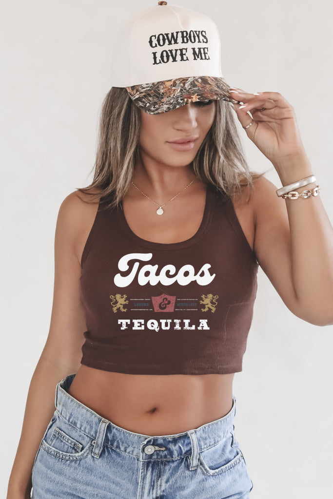 Tacos and tequila graphic tank top