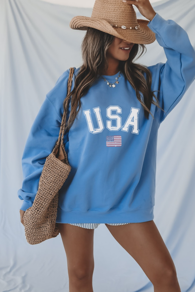 usa sweatshirt crewneck hoodie cute blue summer oversized patriotic flag