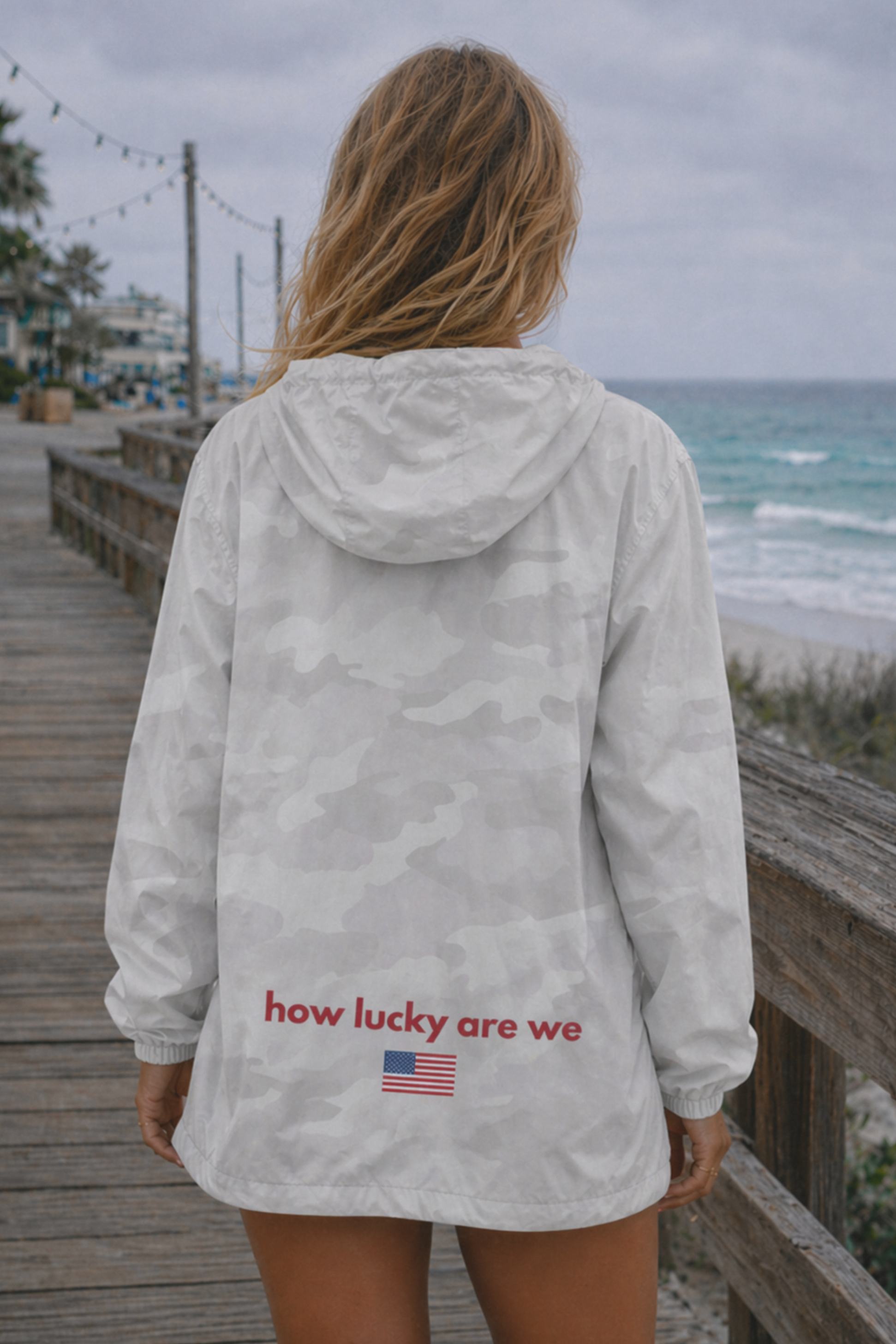 How Lucky Are We Windbreaker – Lightweight Patriotic Coastal
