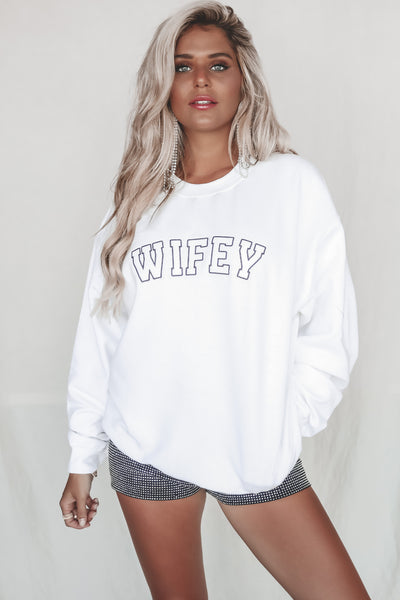 Wifey off the shoulder sweatshirt cheap